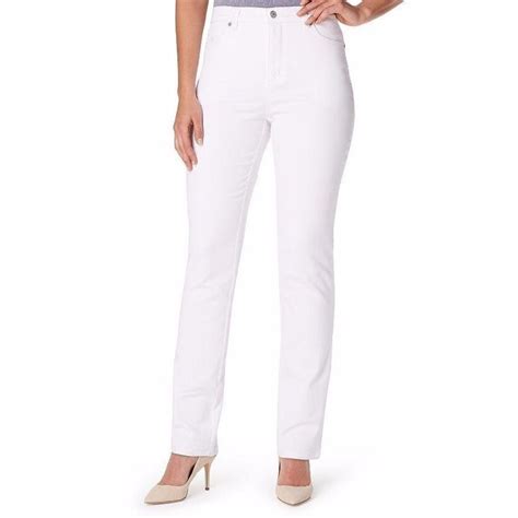 leg opening 16" Zipper and button closure; belt loops; Cottonspandex; Machine washable. . Gloria vanderbilt white amanda jeans